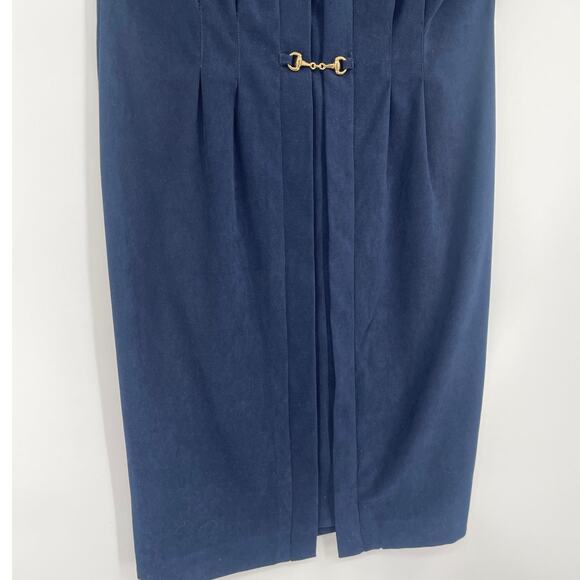 Vtg 90s Sag Harbor Horsebit Sheath Dres 8 Equestrian Old Money Preppy Chic Navy - Picture 3 of 12